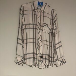 rails plaid button down white, gray and pink size small